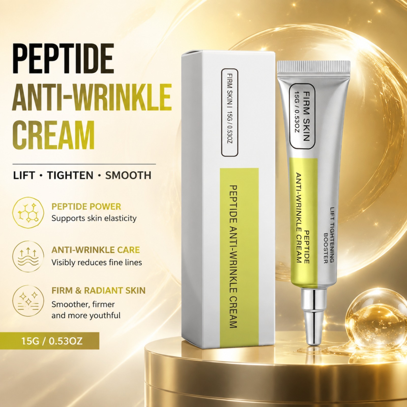 Eye Cream Peptide - ペプチドレチノールフェイスクリーム、引き締め、なめらか、保湿、小じわケア、目元・顔・首用、デイリー韓国スキンケア