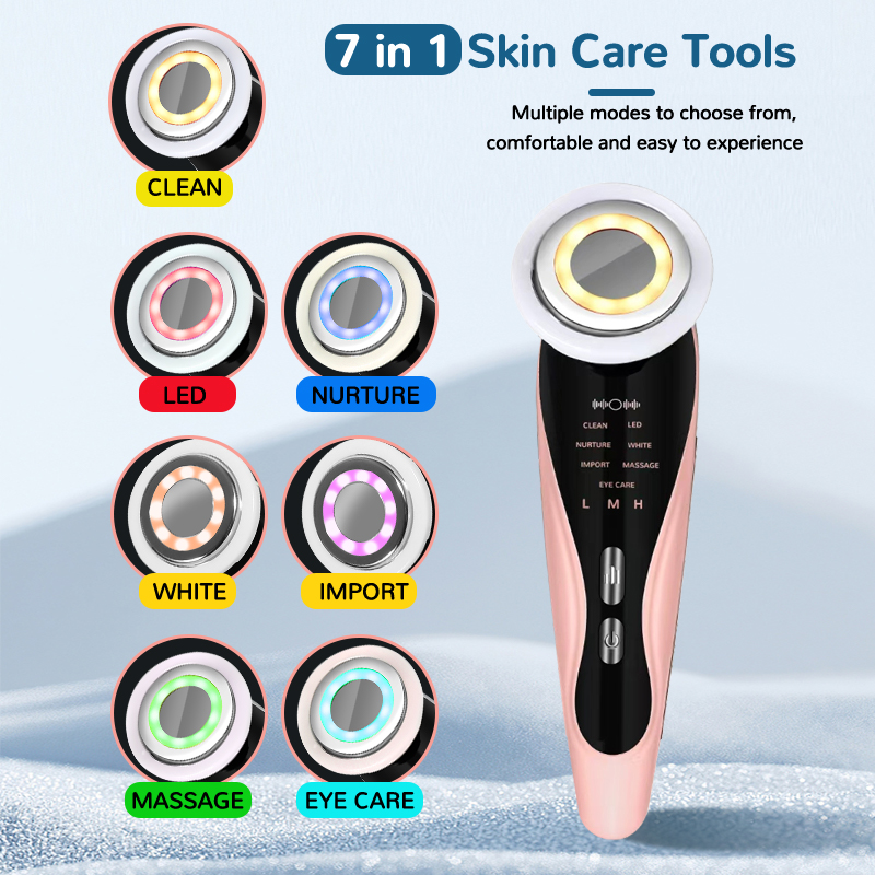 Skincare Scora - 電動美容導入デバイス 7-in-3 フェイシャルマッサージャー 深層クレンジング 肌の引き締め 美容・スキンケア機器